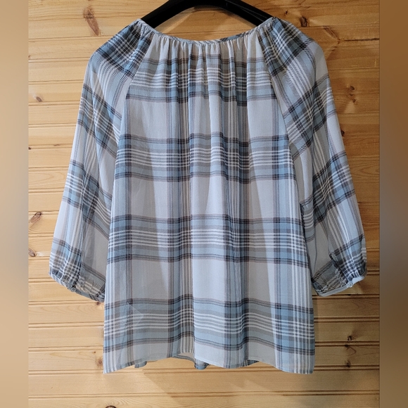 Reitmans sheer plaid peasant blouse - Picture 2 of 8